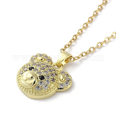 Ожерелья с подвеской в виде медведя из латуни со стразами NJEW-Z026-03A-1