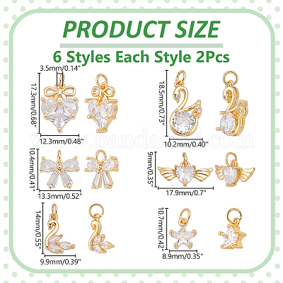 12 шт. 6 стиля латунные подвески с микропаве и кубическим цирконием ZIRC-WR0001-08-1