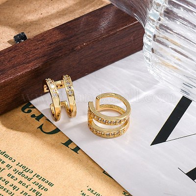 Серьги-манжеты из латуни с микропаве и прозрачным циркониевым покрытием для женщин EJEW-C125-24A-G-1