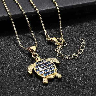 Летние пляжные латунные ожерелья с подвеской в виде черепахи из кубического циркония для женщин NJEW-U039-02G-01-1