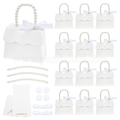 Подарочная коробка из бумаги трапециевидной формы с пластиковыми ручками под жемчуг CON-WH0092-65A-1