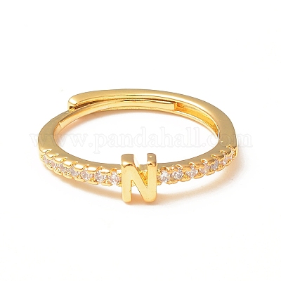 Прозрачное регулируемое кольцо с буквой из прозрачного циркония RJEW-C052-01G-N-1