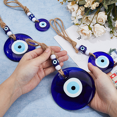4 шт. 4 стиля плоский круглый с злыми глазами ручная работа лэмпворк подвеска украшение HJEW-FH0001-68-1