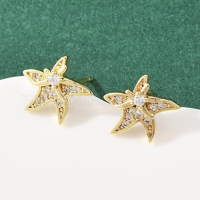 Комплект из латунного кулона и серег-гвоздиков с микропаве из кубических цирконий для женщин SJEW-F227-01D-G-1