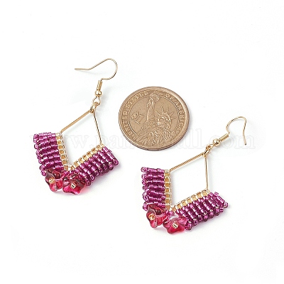 2 пара двухцветных серег-подвесок из плетеного стекла и нержавеющей стали 201 пробы EJEW-MZ00159-1