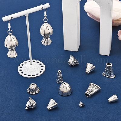 50 шт. 10-х стилевые тибетские сплавные многолепестковые колпачки для бусин TIBE-YW0001-77-1