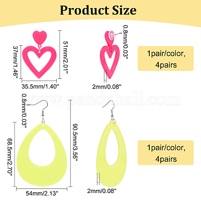 8 пара 8 стильных акриловых сережек-гвоздиков в форме сердца и капли со стальными штифтами для женщин EJEW-PH0001-12-1