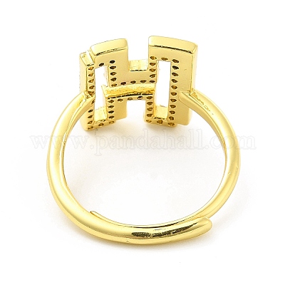 Регулируемое кольцо с инициалами из разноцветной эмали и прозрачным кубическим цирконием RJEW-P045-01G-H-1