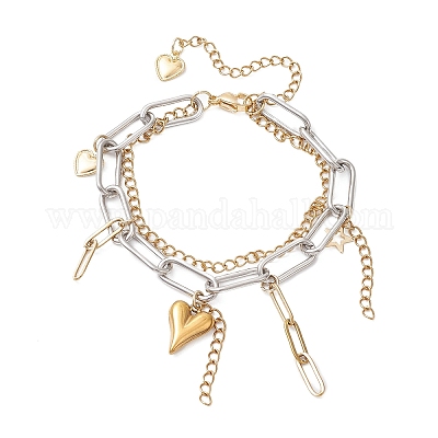 Многослойные браслеты из цепочек-скрепок и панцирных цепей из нержавеющей стали 304 BJEW-JB12750-1