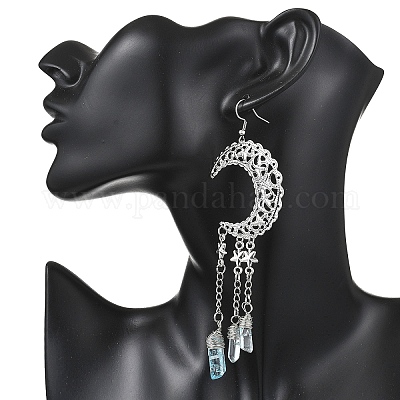 2 пара серег-подвесок из натурального лунного кварца EJEW-JE06765-1