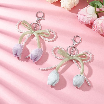 2 шт. двухцветный тканевый брелок в виде двухголового тюльпана KEYC-JKC01422-1