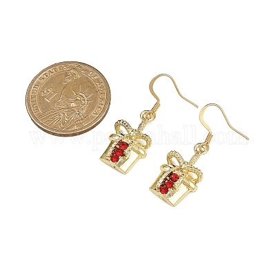 Серьги с подвесками из сплава на рождественскую тематику со стразами EJEW-JE06627-04-1