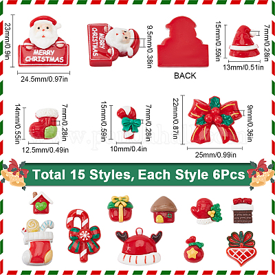 90 шт. 15 стиля рождественские непрозрачные кабошоны из смолы RESI-SC0005-61-1