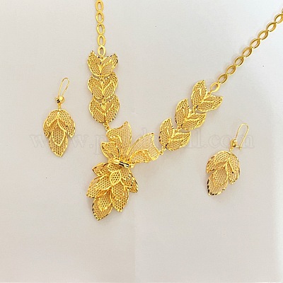 Комплекты из латунных ожерелий и серег-колец с полыми листьями для женщин FS-WGD13A8-01-1
