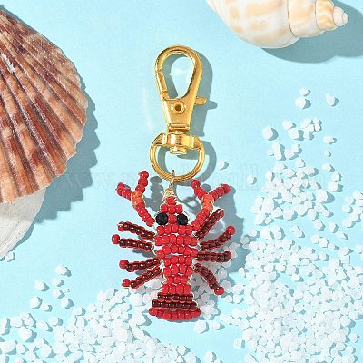 Подвесные украшения из стеклянных бусин в виде раков HJEW-MZ00352-01-1