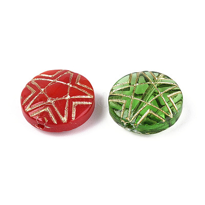 Плоские круглые стеклянные бусины со звездочками GLAA-T025-46M-1