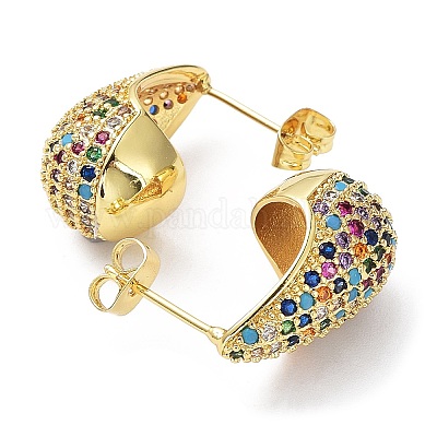 Серьги-гвоздики с кубическим цирконием EJEW-H137-01G-06-1