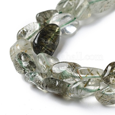 Нити бусин из натурального зеленого рутилированного кварца G-I351-A09-1