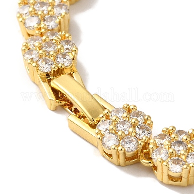 Браслеты-цепочки с цветочным звеном из латуни и циркония для женщин BJEW-A018-03G-03-1