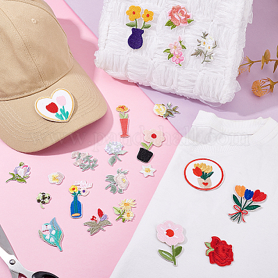 2 комплект из 2-х видов цветочных компьютерных вышитых накладок на ткань для пришивания и утюжки DIY-GA0007-58-1