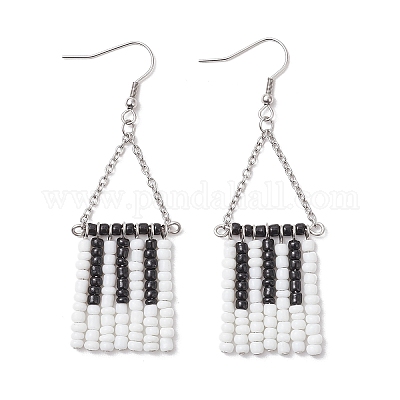 Серьги-подвески из стеклянных бусин ручной работы EJEW-TA00698-1