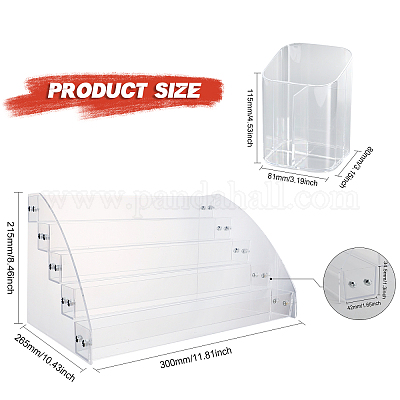 1 набор из 5-х ярусного прозрачного акрилового органайзера для лака для ногтей и 1 шт. пластиковых коробок для хранения ручек с 3 отделениями AJEW-GL0001-76-1