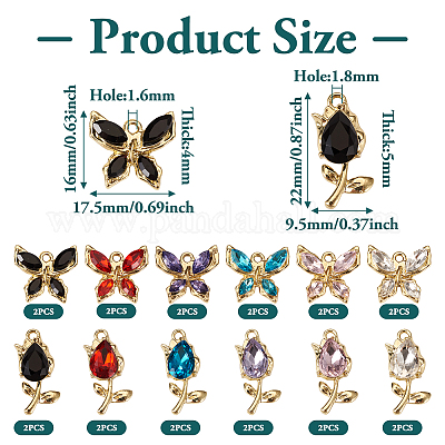 24шт 12 стильные стеклянные подвески со стразами FIND-TA0003-03-1