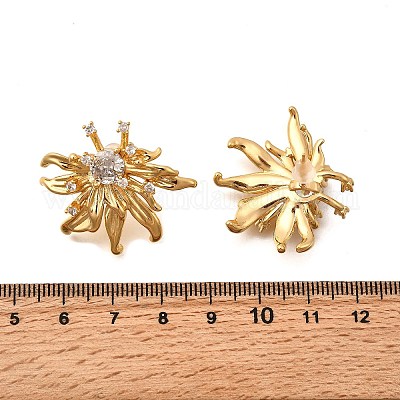 Цветок латуни микро проложить кубического циркония серьги стержня EJEW-B148-08B-G-1
