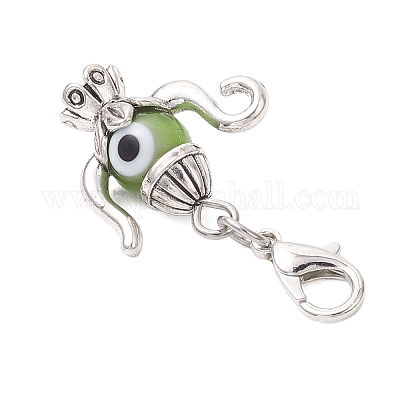 Чайник ручной работы лэмпворк от сглаза и тибетский стиль подвесные украшения из сплава HJEW-JM03543-02-1