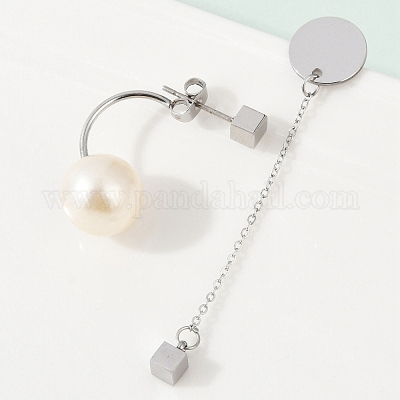 Серьги-гвоздики из пластика с имитацией жемчуга из нержавеющей стали 304 EJEW-Z089-19P-1