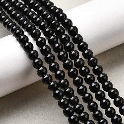 Натуральный черный обсидиан бисер пряди G-L632-A01-6mm-1