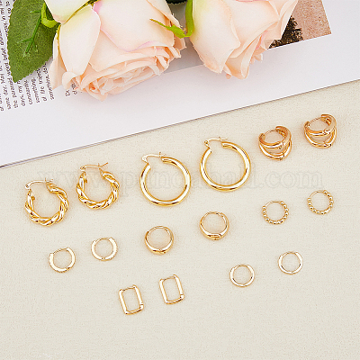 16 шт. набор из 8 колец и прямоугольных и витых серег из сплава и латуни EJEW-FI0001-41-1