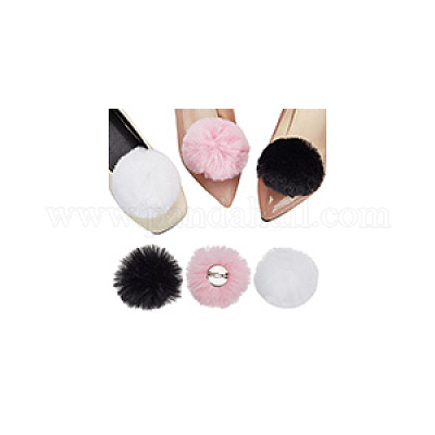 6шт брошь в виде шарика-помпона из двухцветного полиэстера и плюша JEWB-NB0001-24B-1