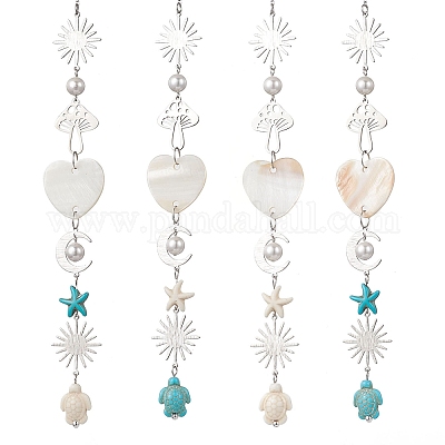 Синтетические бирюзовые бусины в виде морских звезд и черепах HJEW-JM03446-1