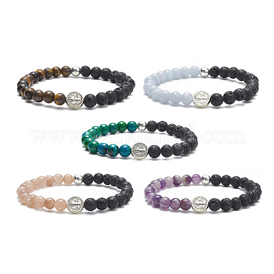 Chakra Stretch Bracelet | 6mm Beads, Sterling Silver Spacers | Men/Women (Black Tourmaline) Medium