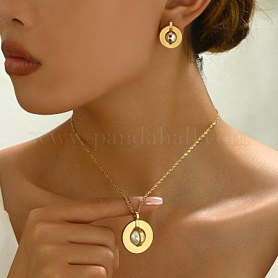 Комплекты из круглых подвесок и серег-гвоздиков из нержавеющей стали для женщин EN9770-1