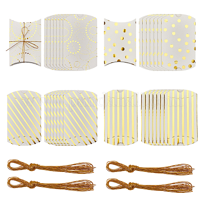 BENECREAT 32 Packs 15x9.8cm Dot Stripe Pattern Kraft Paper Pillow Box with 1 Yard Gold Metallic Cord for Wedding Baby Shower Birthday Party Packaging CON-BC0006-84-1
