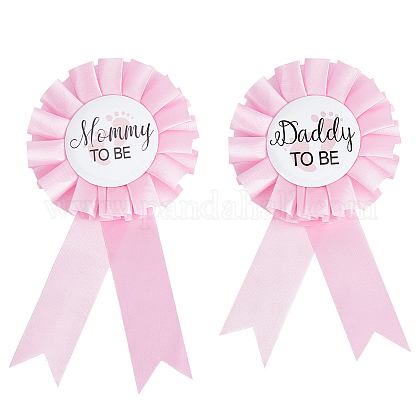 CREATCABIN 2 Pieces Daddy and Mommy to Be Tinplate Badge Pin Gender Reveal Button Pins Gifts Baby Tinplate Badge Pin with baby feet shape for Baby Shower Party Celebration AJEW-CN0001-29-1