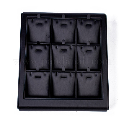 木製のネックレスプレゼンテーションボックス  PUレザーで覆われた  ブラック  22x25x5cm PDIS-O003-02-1
