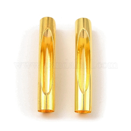 真鍮製チューブビーズ  中空カーブチューブ  ゴールドカラー  32x5mm  穴：4.5mm KK-D040-04G-1