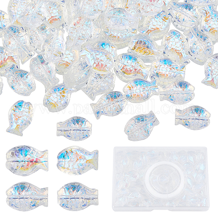 SUNNYCLUE 1 Box Glass Fish Beads Electroplated Glass Ocean Animal Spacer Bead Fish Beads for Jewelry Making Beading Bracelet Kit Summer Sea Loose Bead Elastic Thread Crafting Transparent White DIY-SC0020-13A-1
