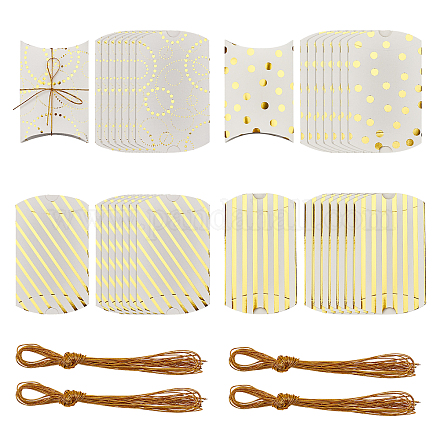 BENECREAT 32 Packs 15x9.8cm Dot Stripe Pattern Kraft Paper Pillow Box with 1 Yard Gold Metallic Cord for Wedding Baby Shower Birthday Party Packaging CON-BC0006-84-1