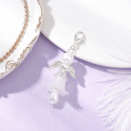 Подвесные украшения из стеклянного жемчуга и прозрачного акрила в виде ангела с крыльями HJEW-JM03898-03-1