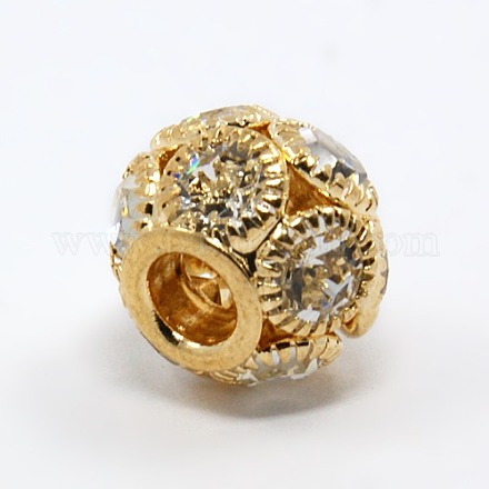 Golden Plated Brass Middle East Rhinestone European Beads RB-D086-G-1