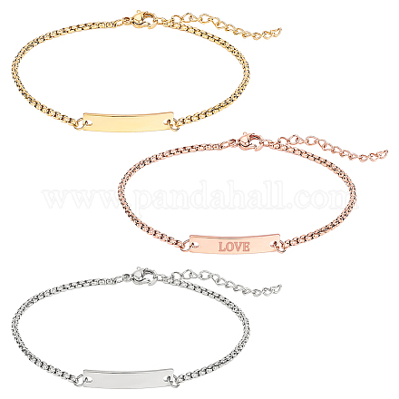 3 шт. 3 цвета 304 нержавеющая сталь пустой идентификационный браслет звено набор с коробкой цепи для мужчин и женщин BJEW-UN0001-30-1