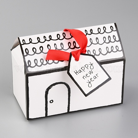 クリスマステーマギフトスイーツ紙折り箱  単語とリボンのラベル  クリスマスに飾る  家の形  ミックスカラー  28x20x0.1cm DIY-H132-01A-1