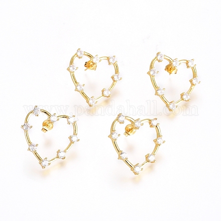 Brass Micro Pave Clear Cubic Zirconia Stud Earrings EJEW-G275-05G-1