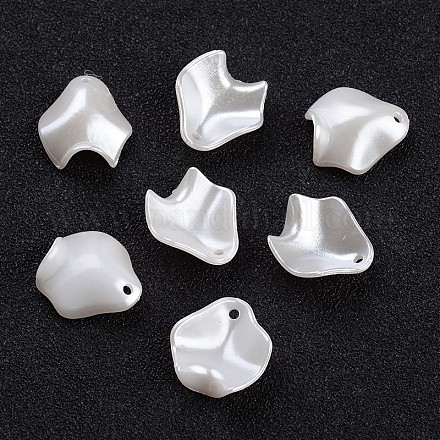 Absプラスチック模造パールのチャーム  ホワイト  15.5x14~15x5~5.5mm  穴：1.5mm  約204個/50g SACR-L001-01-1