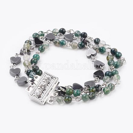 Bracelets multi-brins de perles d'agate de mousse naturelle BJEW-JB03294-01-1