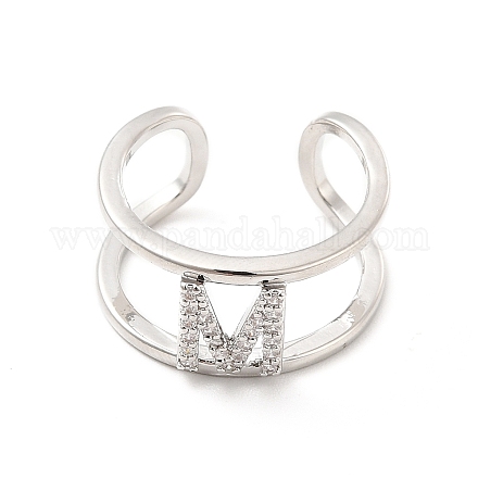 Clear Cubic Zirconia Initial Letter Open Cuff Ring RJEW-A012-01P-M-1